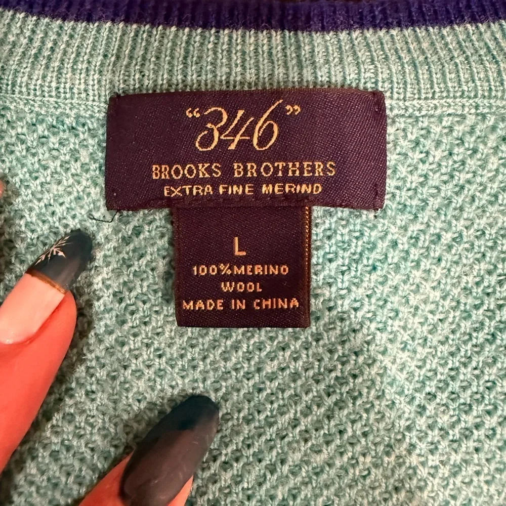 🔥Brooks Brothers Turquoise V-Neck Man’s Sweater Size L Wool🔥